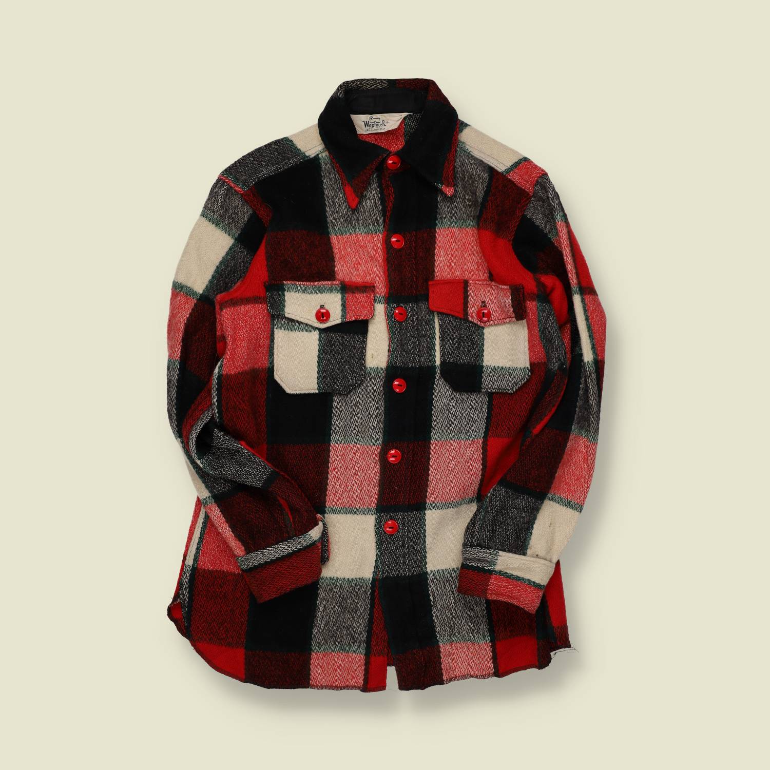 1970s | Woolrich Wool Buffalo Check Shirt Jacket | Red/Black/Cream - S/M