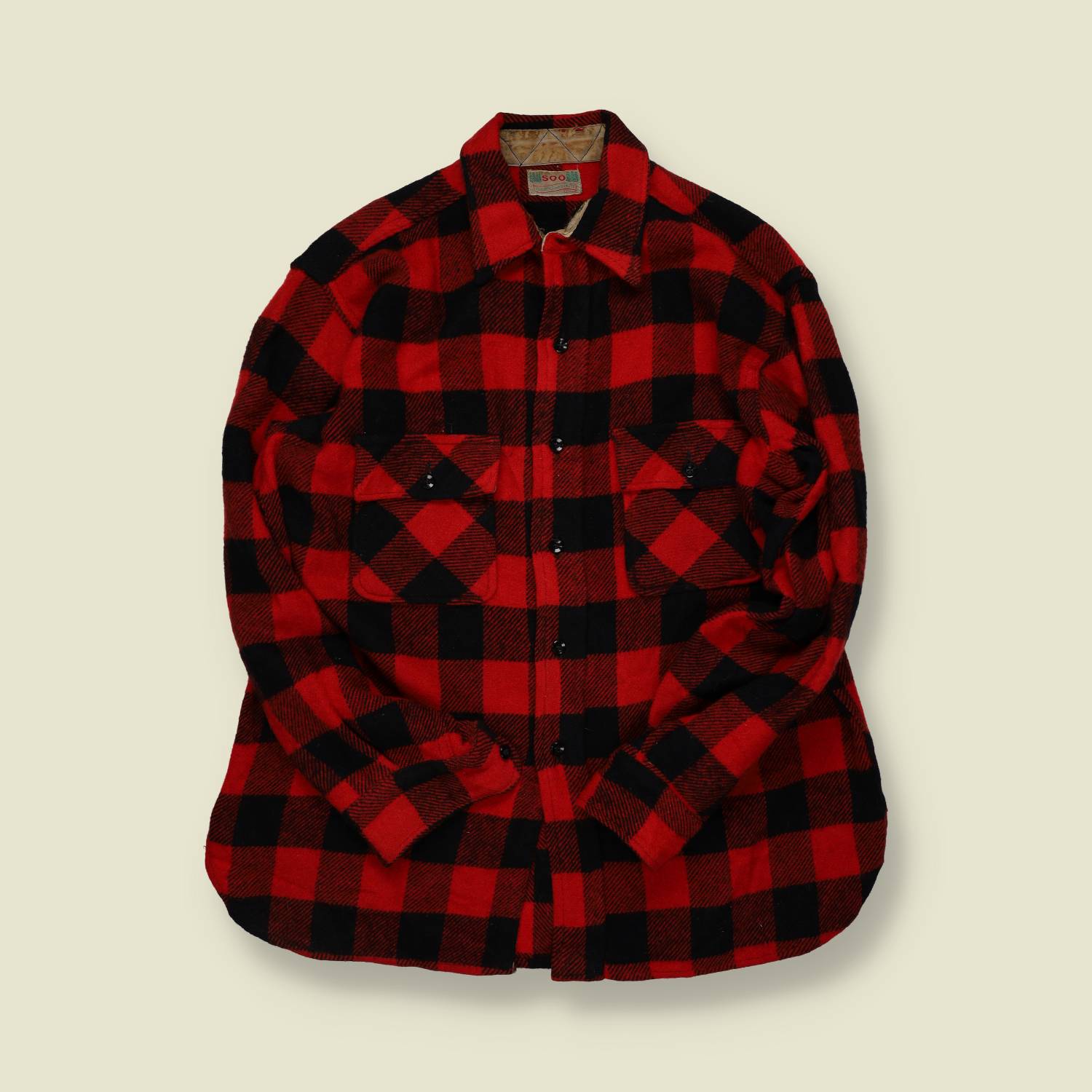 1970s | Soo Woolen Mills Wool Shirt Jacket | Red/Black Buffalo Check - L/XL