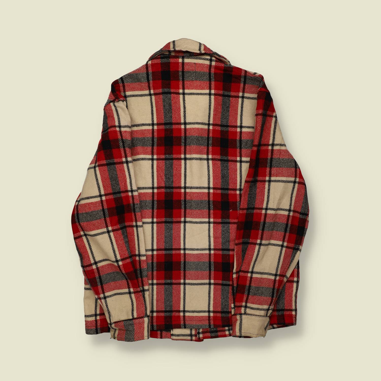 1950s | Chippewa Wool Hunting Shirt Jacket | Cream/Red/Black Plaid - M