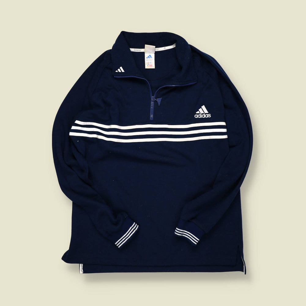 Early 2000s | Adidas 3-Stripe Quarter-Zip Fleece – Navy/White - L