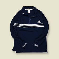 Early 2000s | Adidas 3-Stripe Quarter-Zip Fleece – Navy/White - L