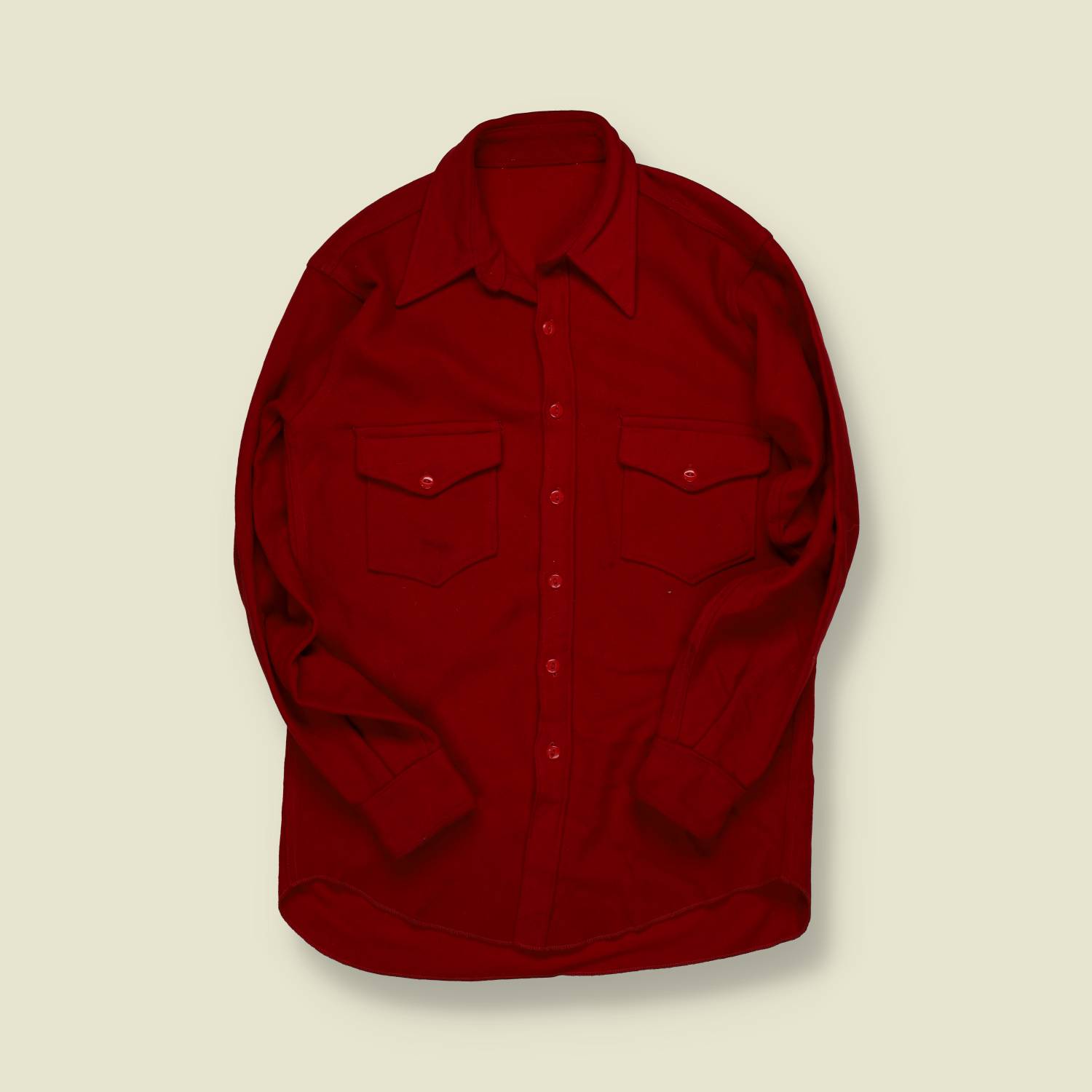 1940s | Red Wool Work Shirt – Fish-Eye Buttons - S