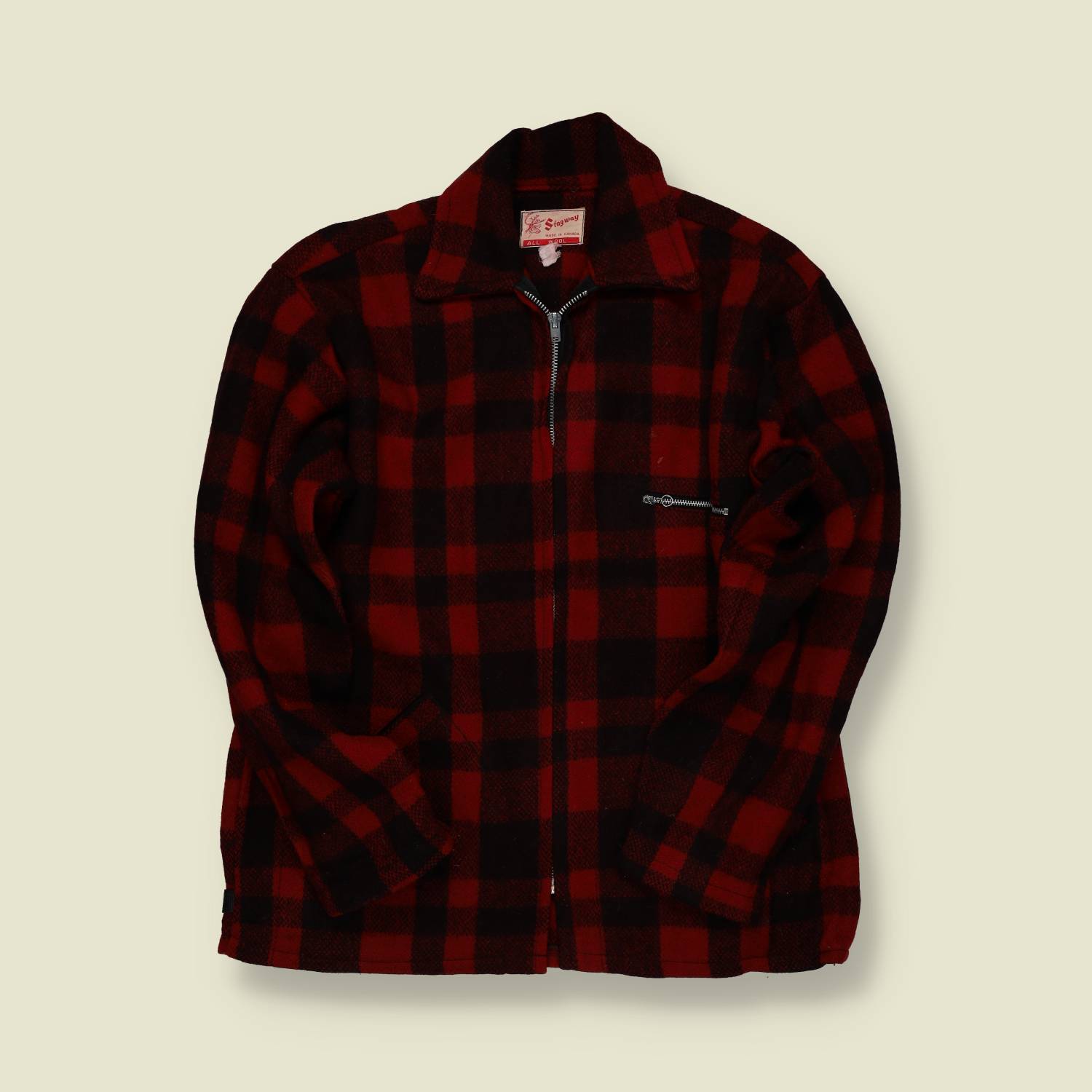 1950s–1960s | Stagway Wool Zip Jacket – Red/Black Buffalo Check - S