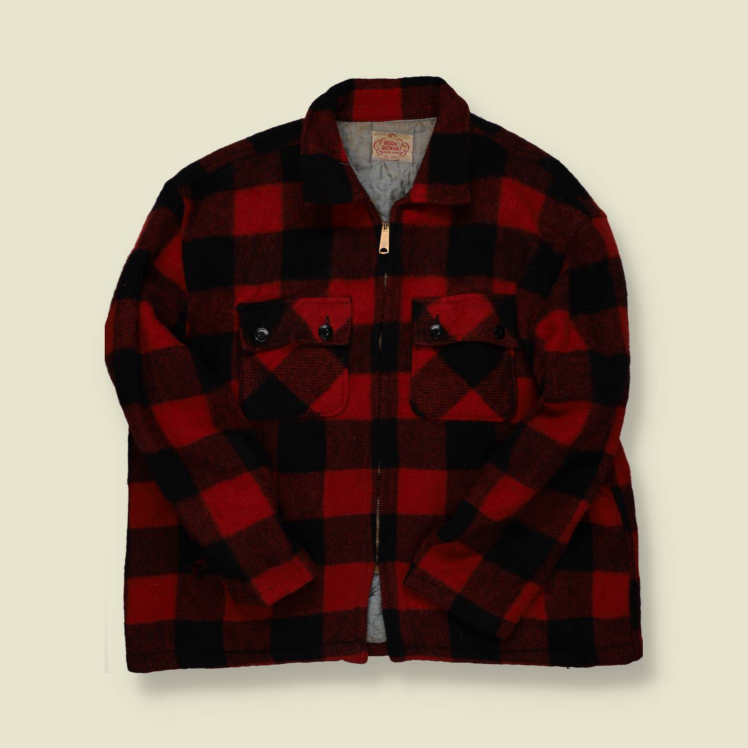 Early–Mid 1960s | Roomy Richard Buffalo Check Wool Zip Jacket – Red/Black - XL