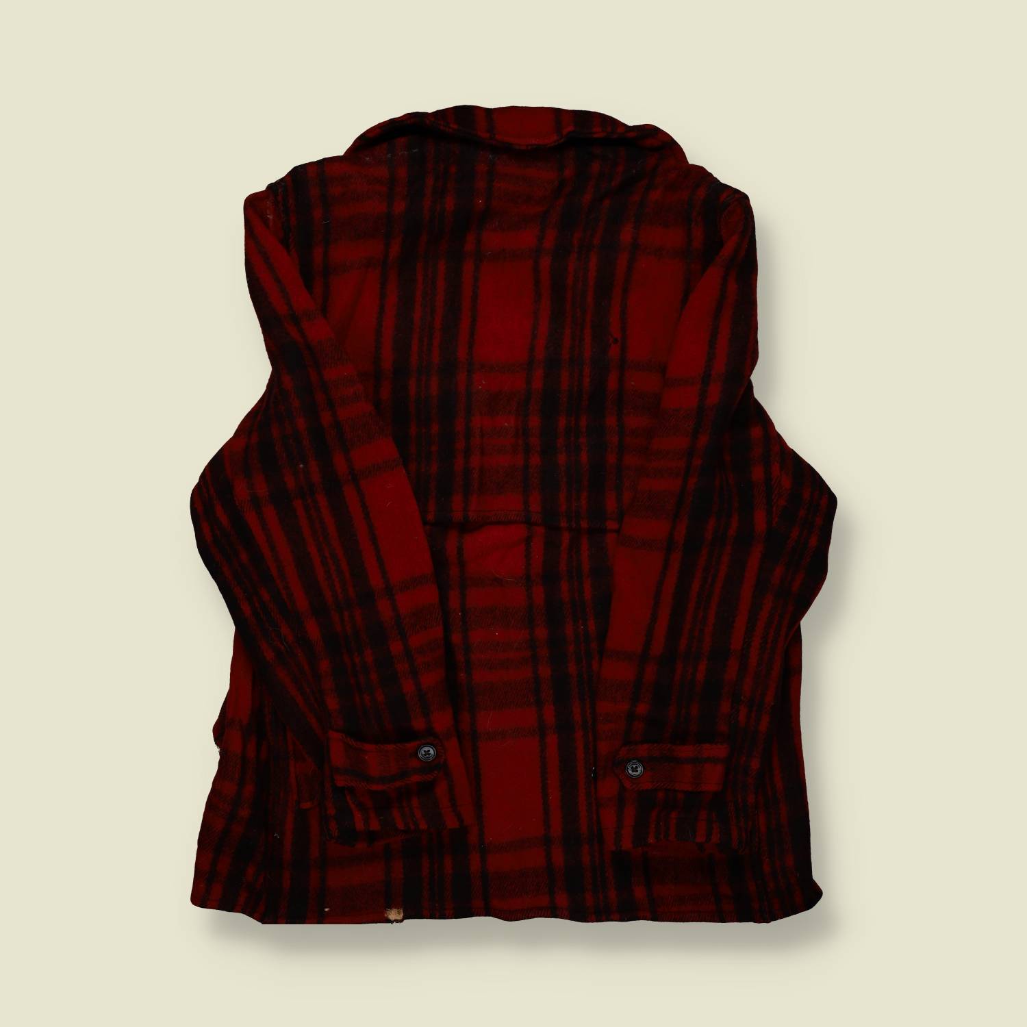 1930s-40s | Soo Woolen Mills Shawl-Collar Mackinaw – Red/Black Plaid - M
