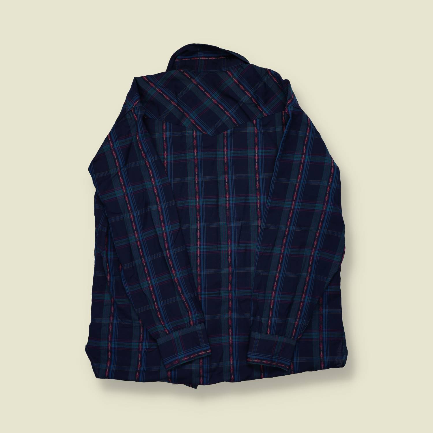 1970s–80s | Pendleton High Grade Western Wear | Snap Shirt – Navy/Teal/Red Check - XL