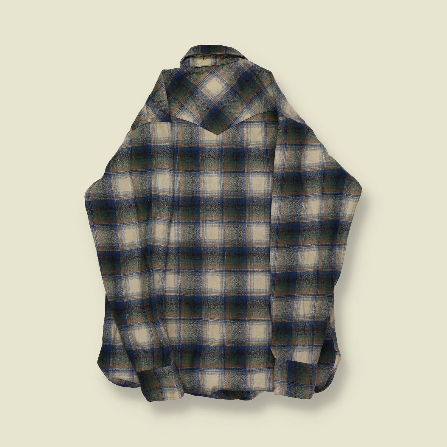 1970s–80s | Pendleton High Grade Western Wear | Wool Snap Shirt – Green/Navy Shadow Plaid - M