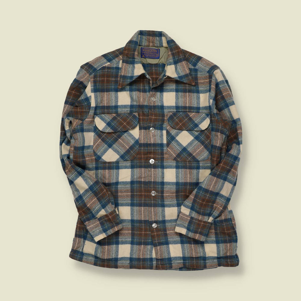 1970s–80s | Pendleton | Wool Plaid Shirt – Brown/Blue/Cream - XS/S