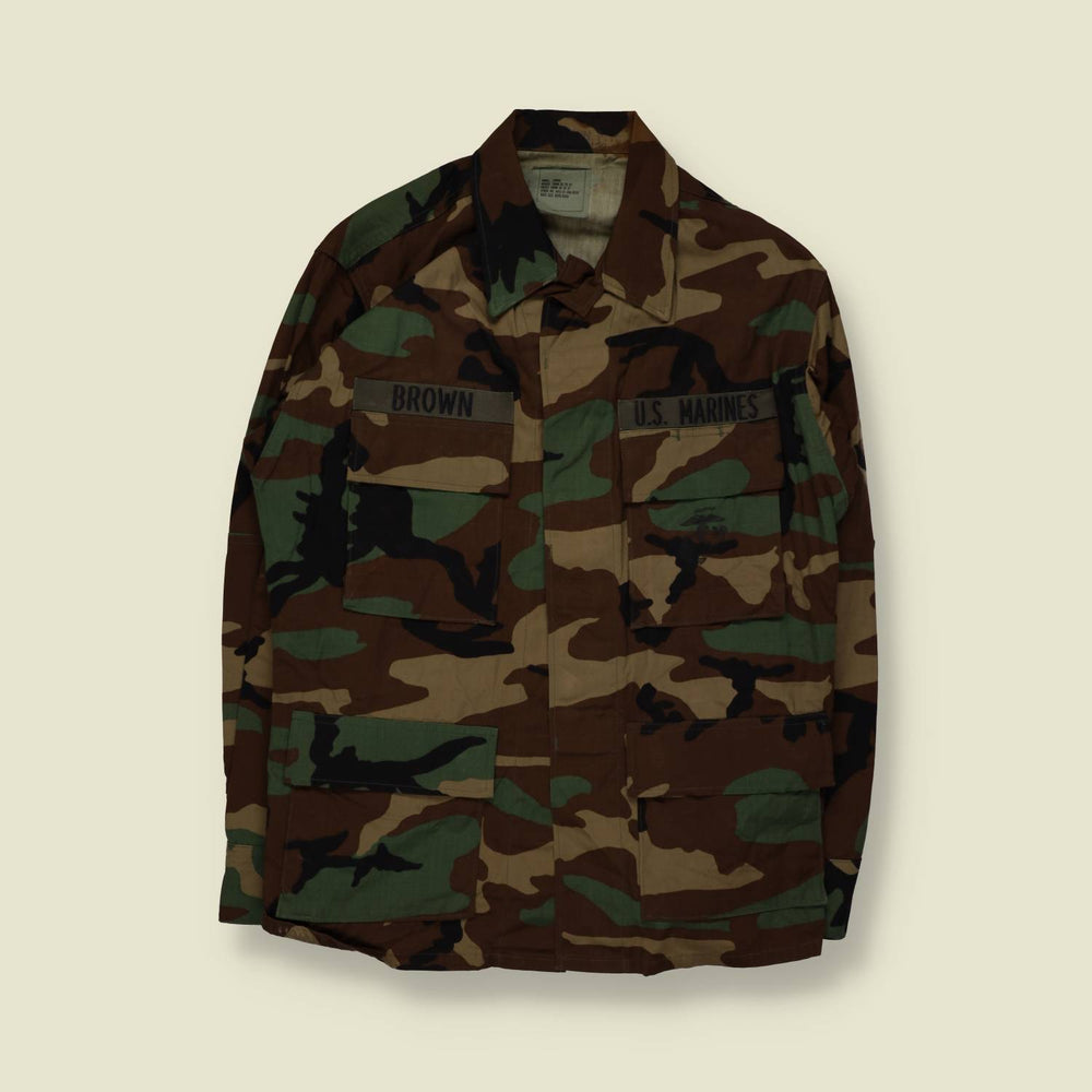 1980s–1990s | U.S. Marines | Woodland Camouflage BDU Field Shirt – S