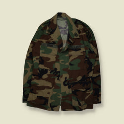 1980s–1990s | U.S. Army |  Woodland Camouflage BDU Field Shirt – L