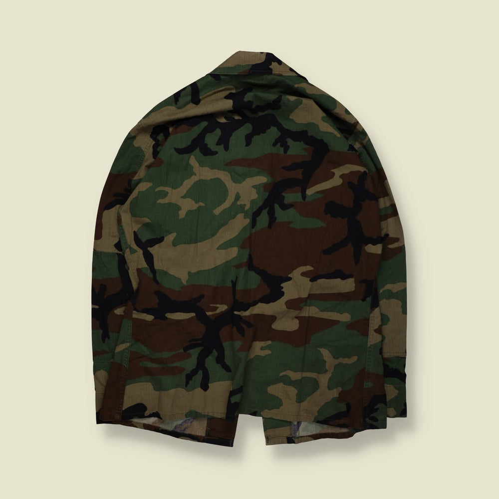 1980s–1990s | U.S. Army |  Woodland Camouflage BDU Field Shirt – L