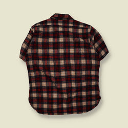 1970s | Pendleton | Short Sleeve Plaid Shirt | Red Navy Cream | Made In USA  – XL