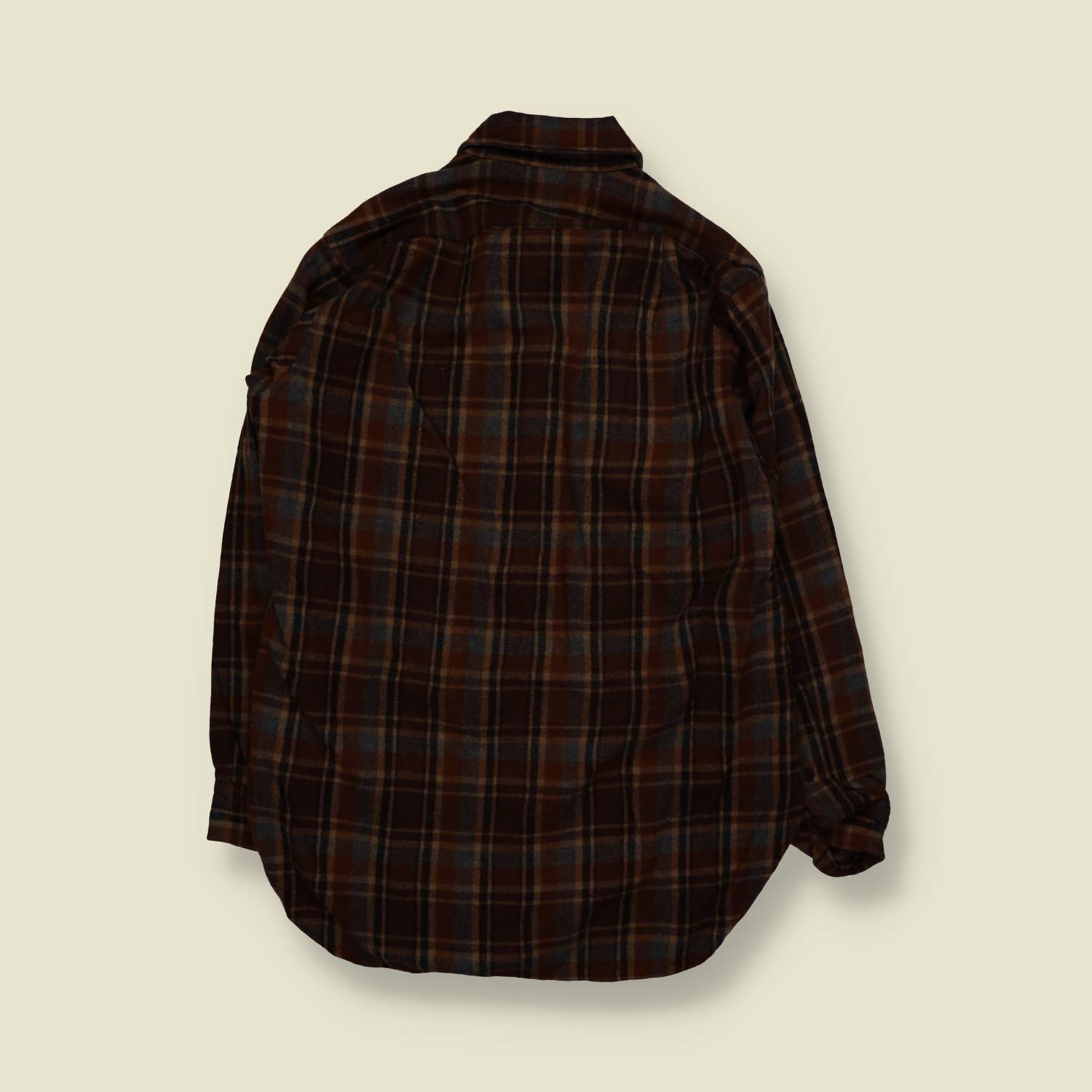 1970s | Pendleton | Plaid Shirt | Brown Navy Check | Made In USA – L