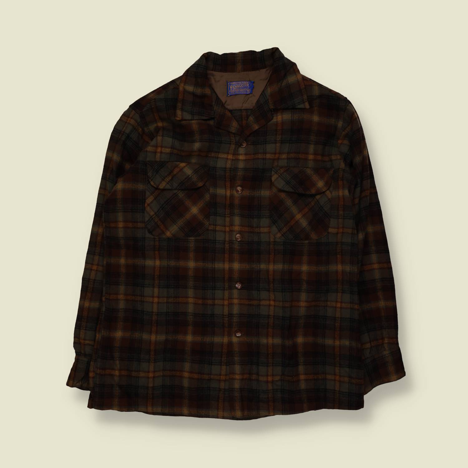1970s | Pendleton | Board Shirt | Brown Green Plaid | Made In USA – L