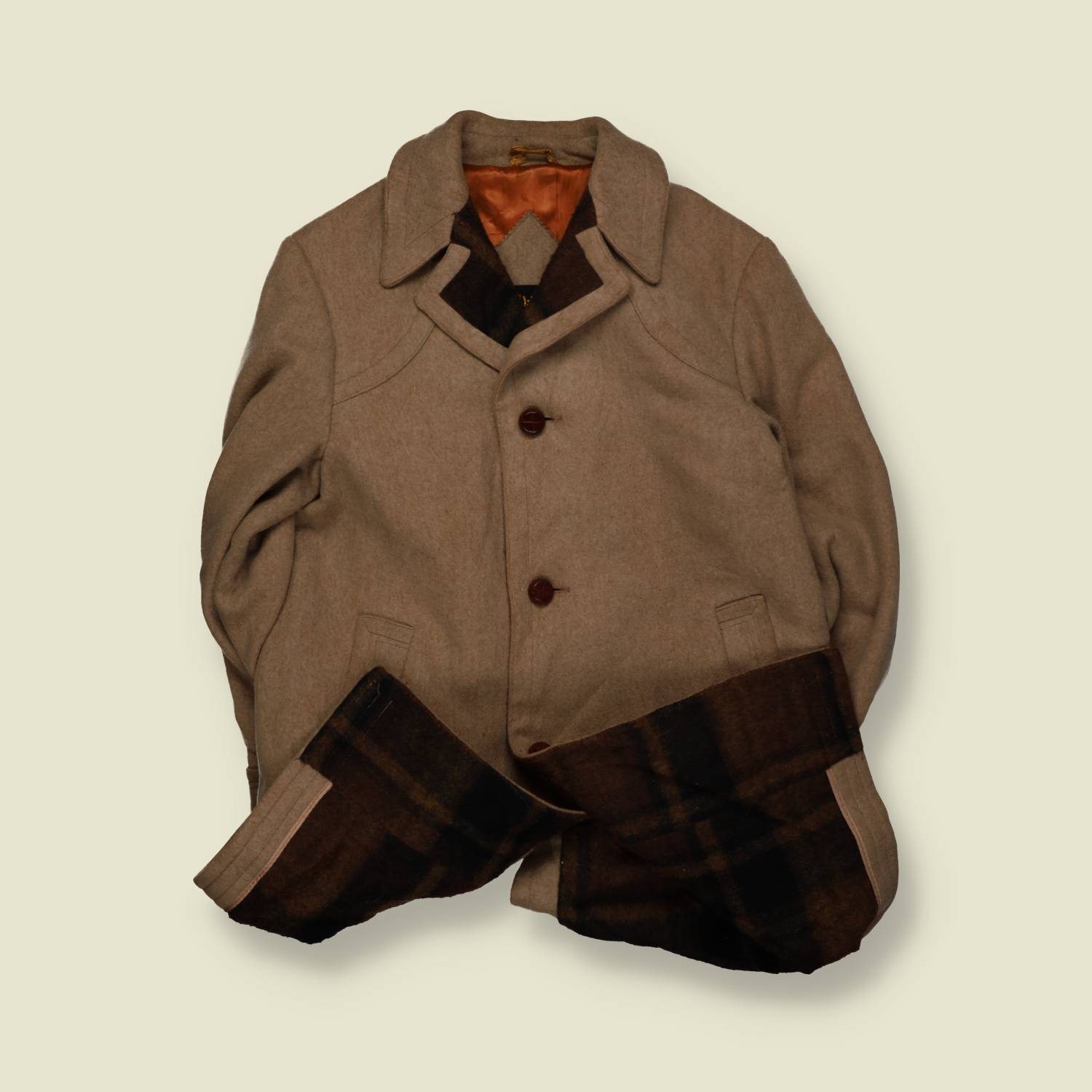 1970s | Village Squire | Made In USA | Lined Coat | Taupe/Brown – M