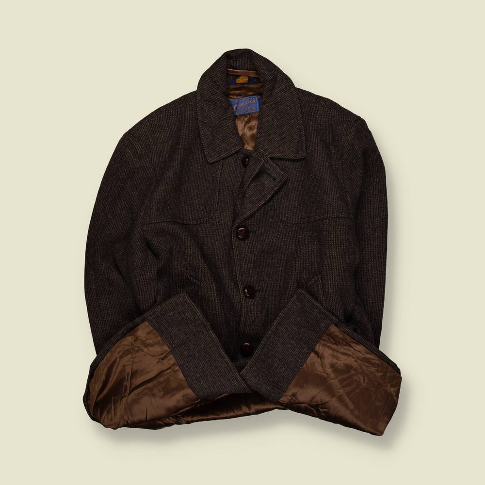1970s–1980s | Pendleton | Made In USA | Single-Breasted Coat | Dark Brown Mix – XXL
