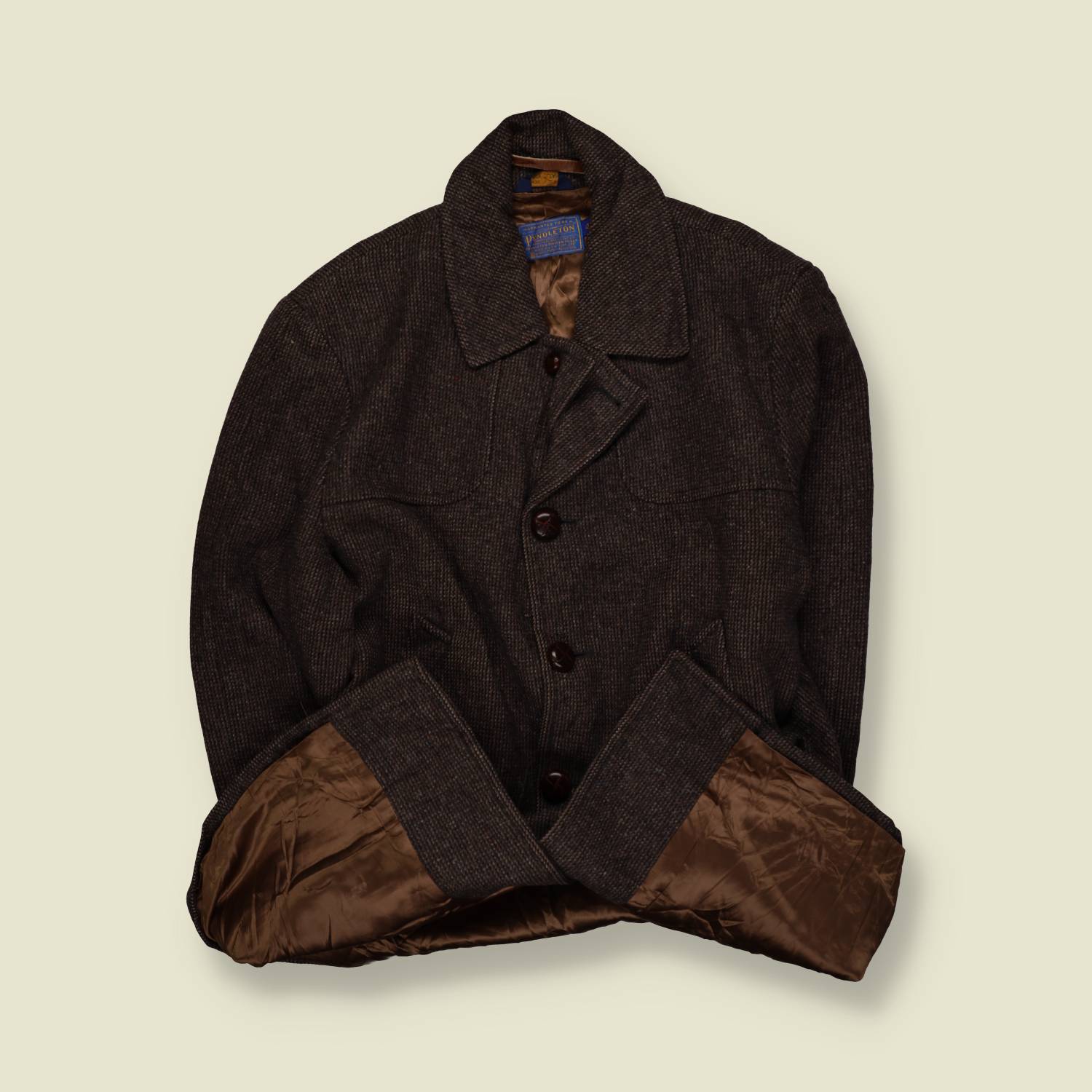 1970s–1980s | Pendleton | Made In USA | Single-Breasted Coat | Dark Brown Mix – XXL