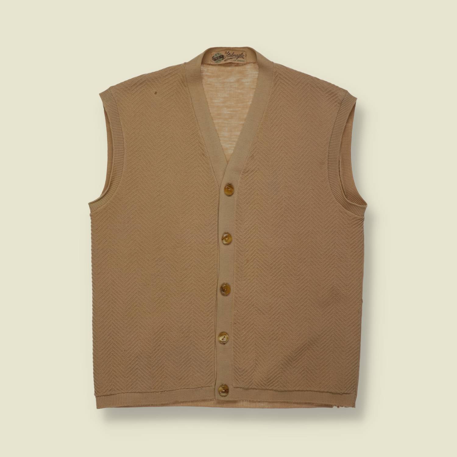 1970s | Italian | Sleeveless Knit Vest | Beige – XXS