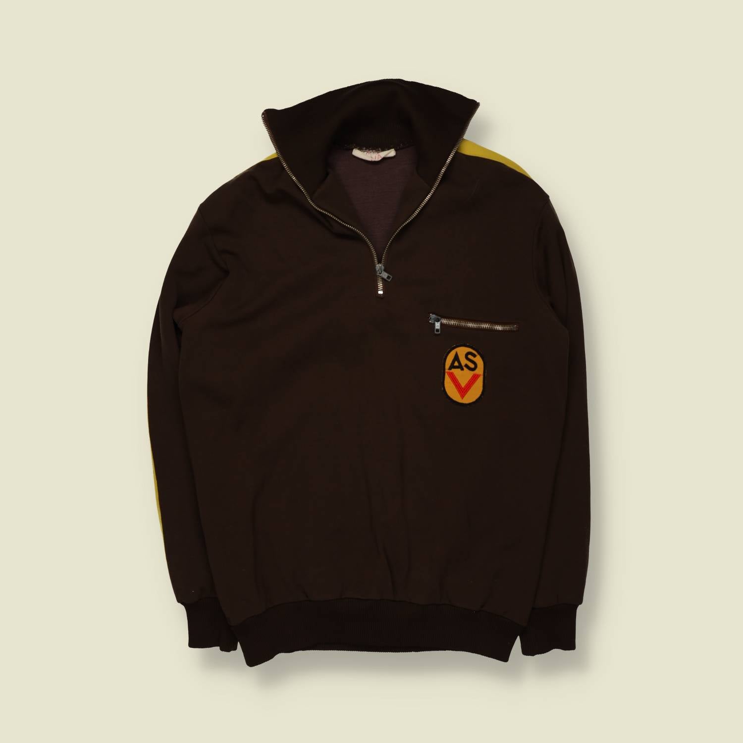 1970s | Track Top | Brown Half-Zip Athletic Top – XS