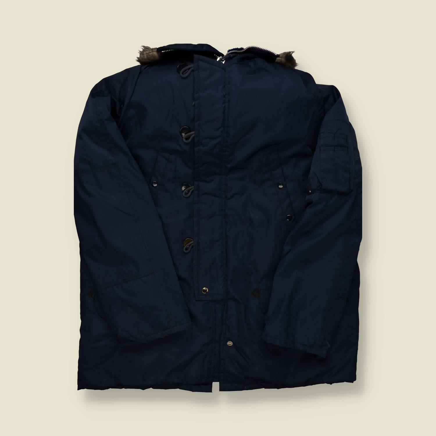 1970s | Flying Jacket | Made In Macau | Quilted Coat | Navy – XXXL