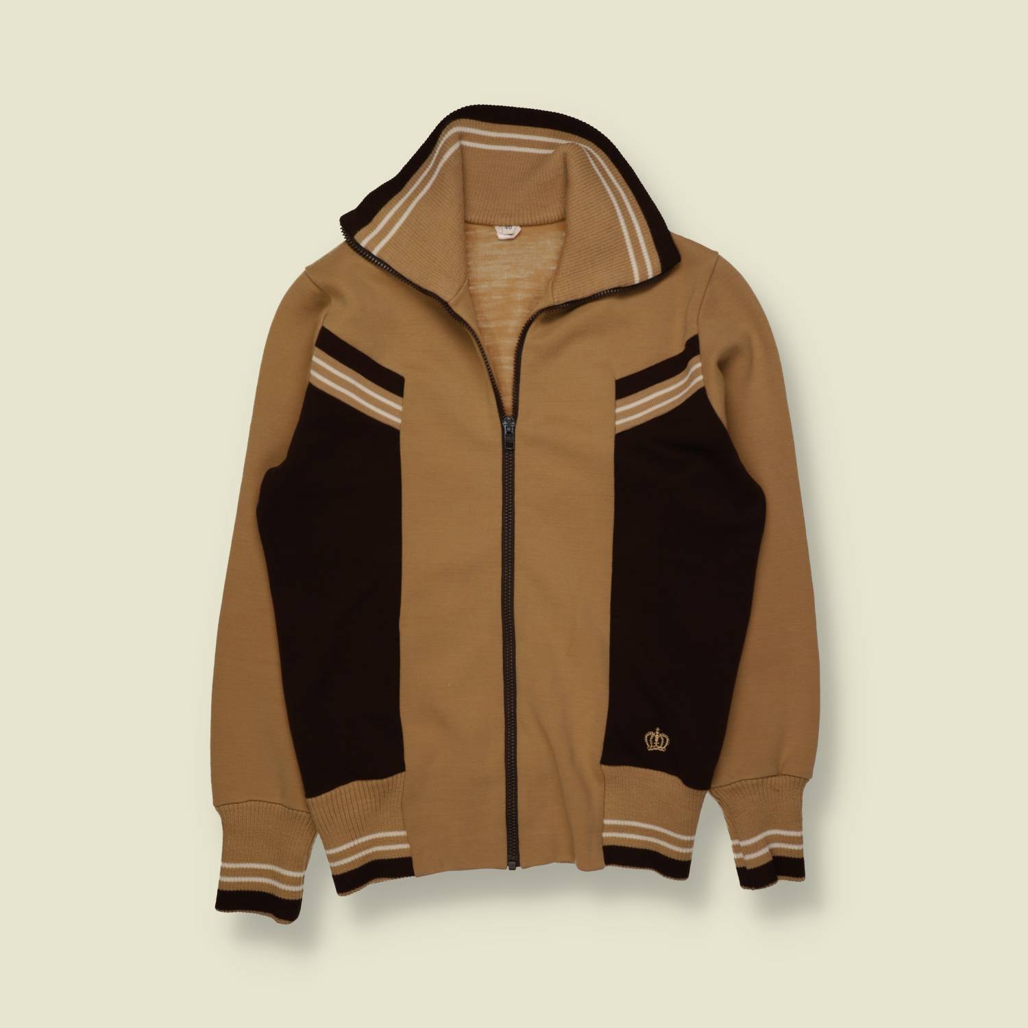 1970s | European | Panel Stripe Track Jacket | Tan & Brown – XS