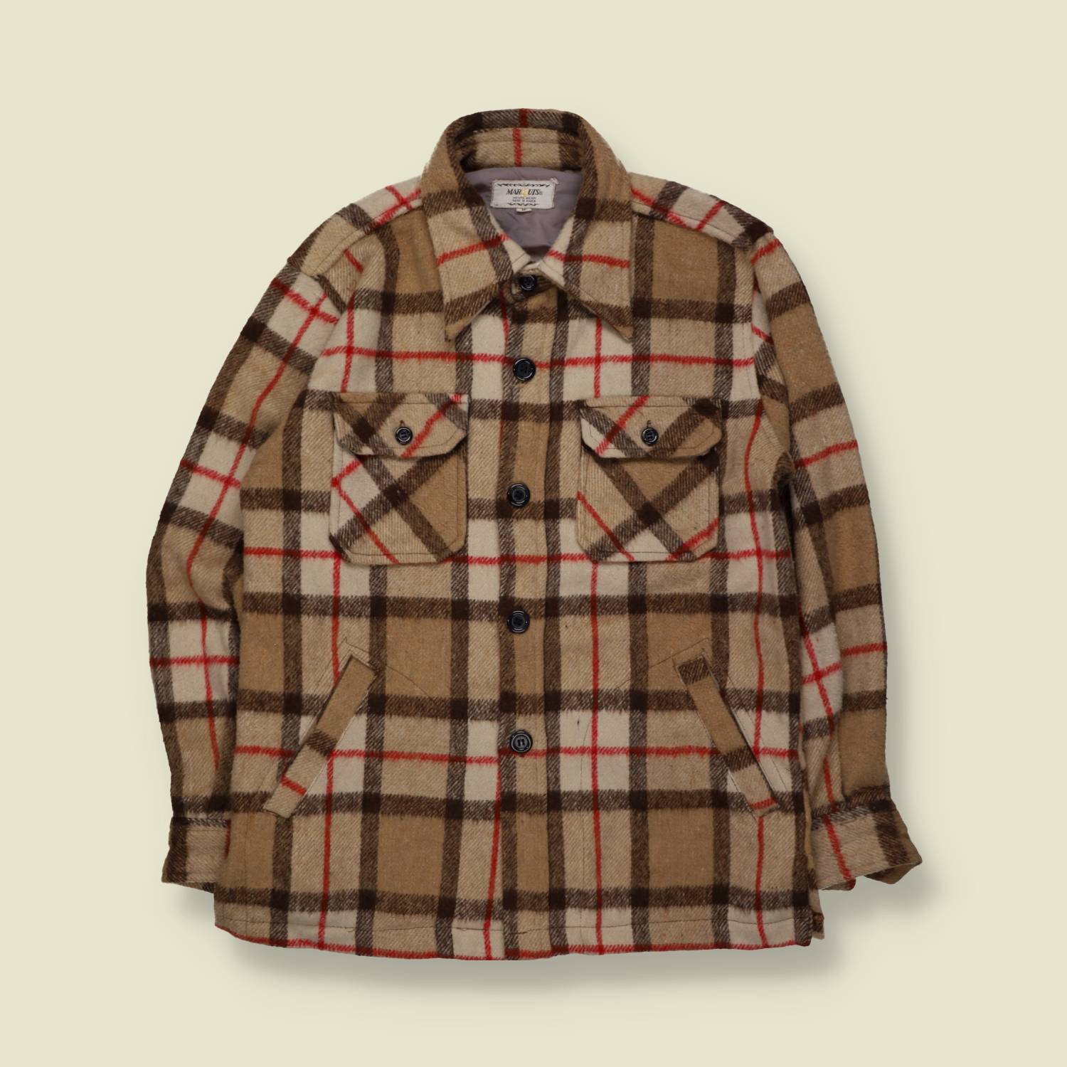 1970s | Marquis | Plaid Wool Overshirt Jacket | Check – S