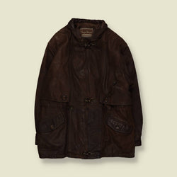 1980s | Serge Hemet | Leather Fireman Clasp Coat | Brown – L