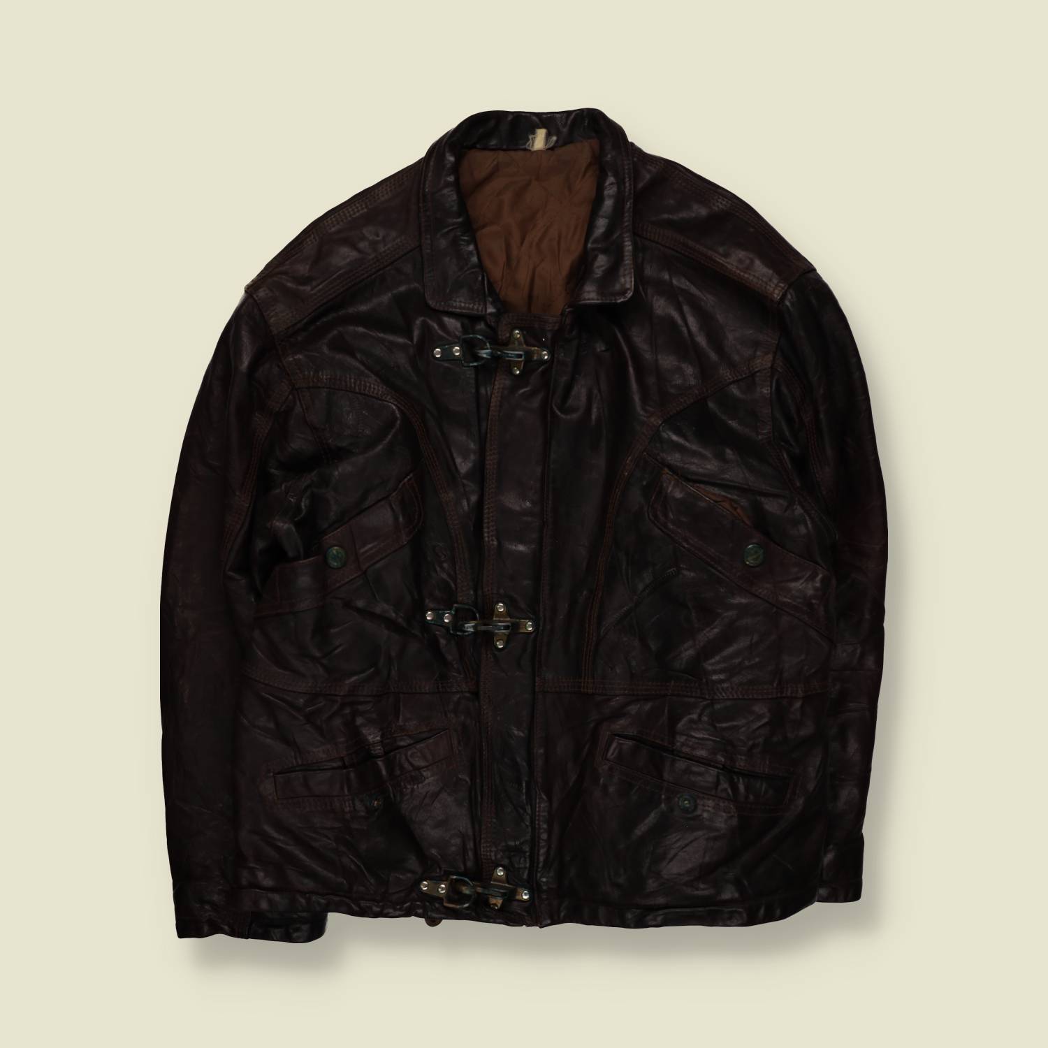 1980s | Serge Hemet | Fireman Clasp Leather Jacket – L