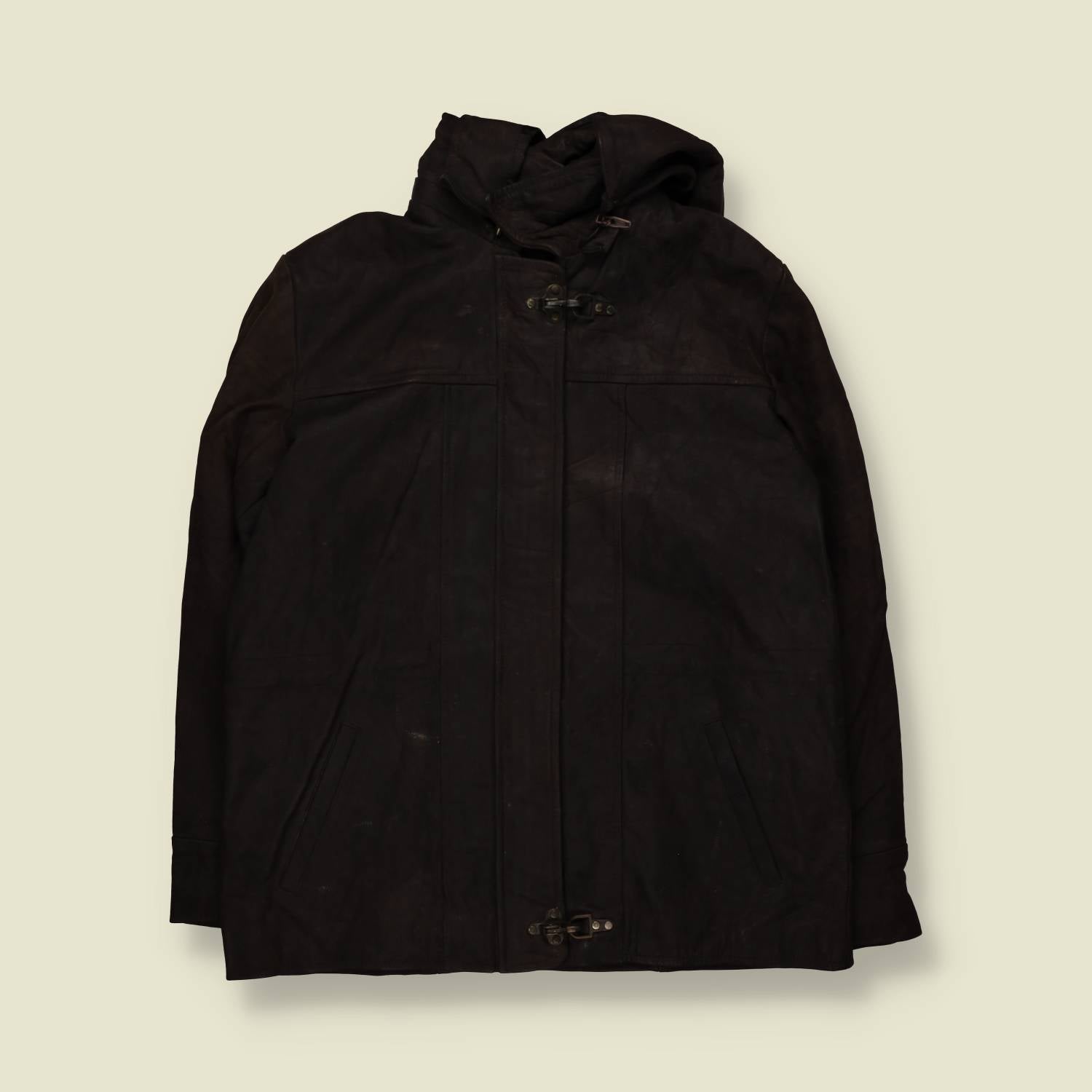 1980s | Leather Fireman Clasp Hooded Jacket – M