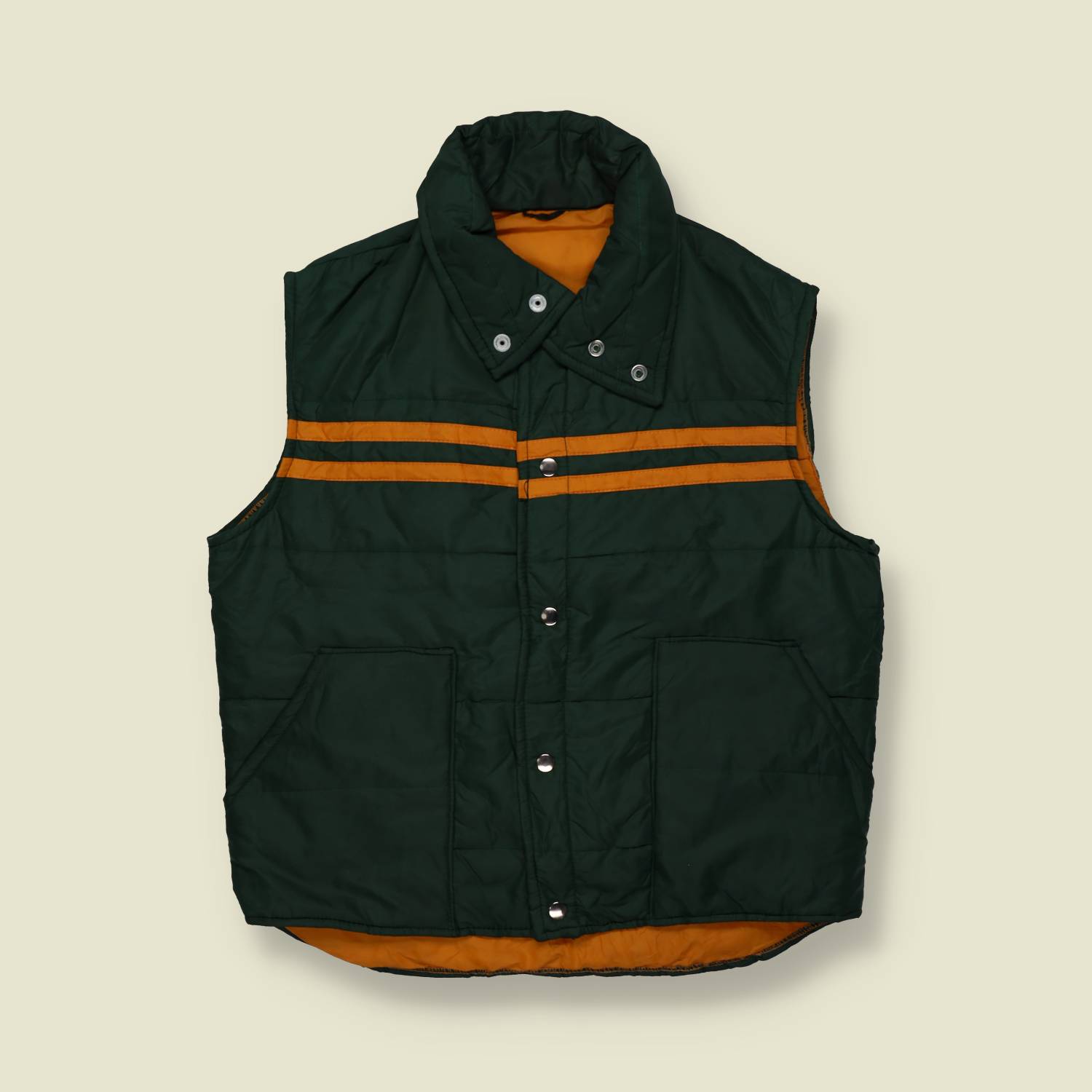 1970s | Quilted Gilet | Green With Contrast Stripe – L