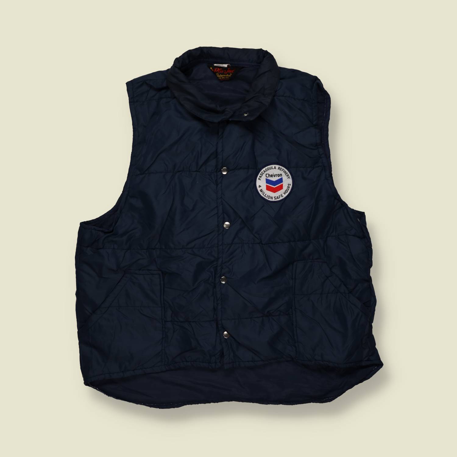 1970s | Plajac | Chevron Refinery Quilted Gilet | Navy – L