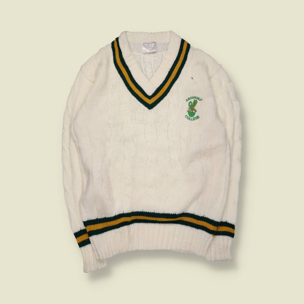 1980s | Crikey | Cable Knit V-Neck Jumper | Cream – M