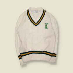 1980s | Crikey | Cable Knit V-Neck Jumper | Cream – M