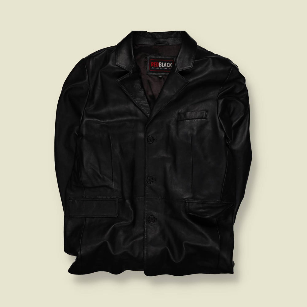 1990s–2000s | Red Black | Leather Car Coat – XXL
