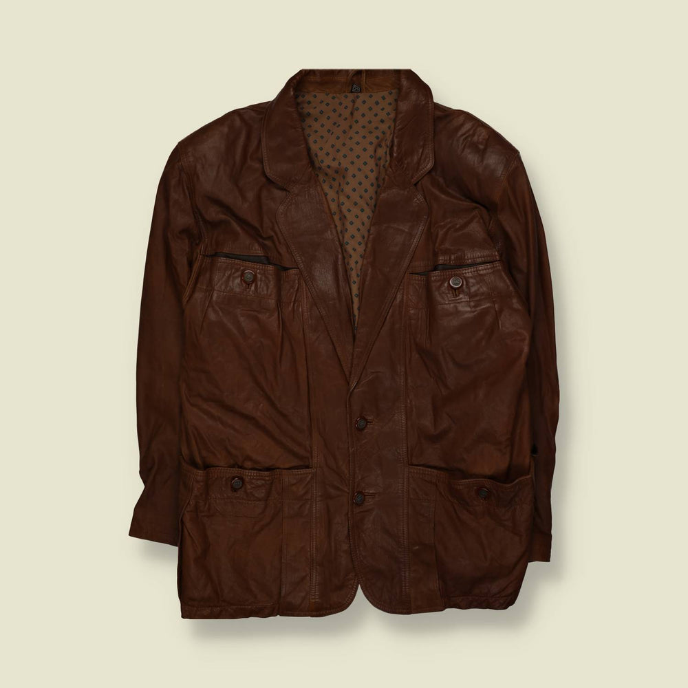 1980s | Leather Car Coat | Brown – M