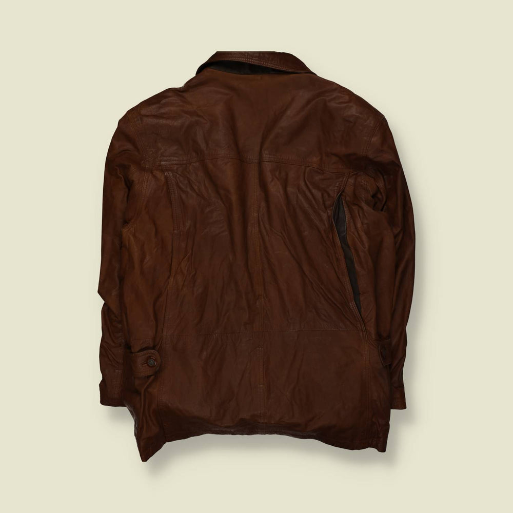 1980s | Leather Car Coat | Brown – M
