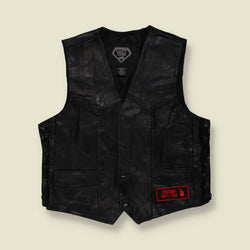 1990s | Diamond Plate Buffalo Leather | Biker Gilet | Black - S