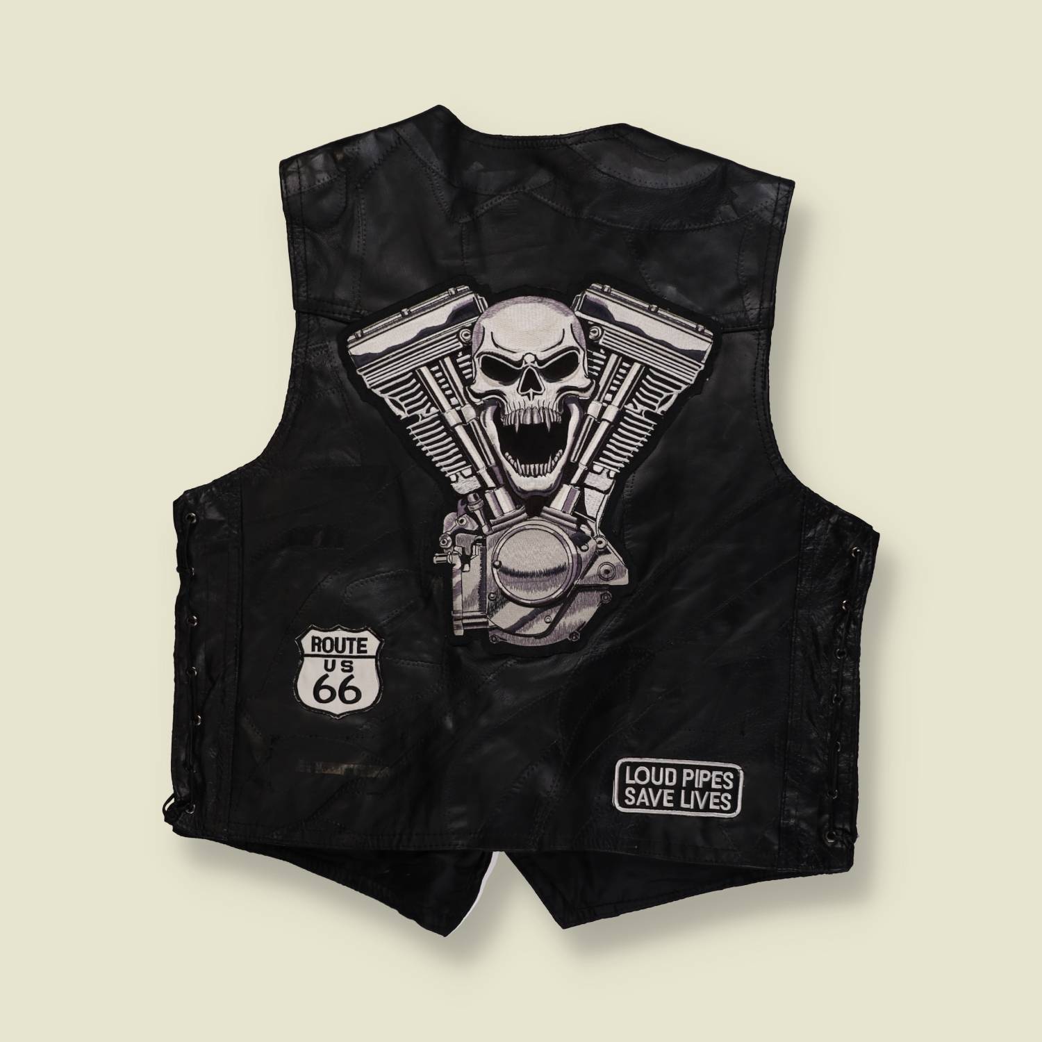 1990s | Diamond Plate Buffalo Leather | Biker Gilet | Black - S