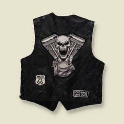 1990s | Diamond Plate Buffalo Leather | Biker Gilet | Black - S