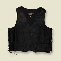 1990s | Universal Rider | Leather Biker Gilet | Black | Made In USA - XXL