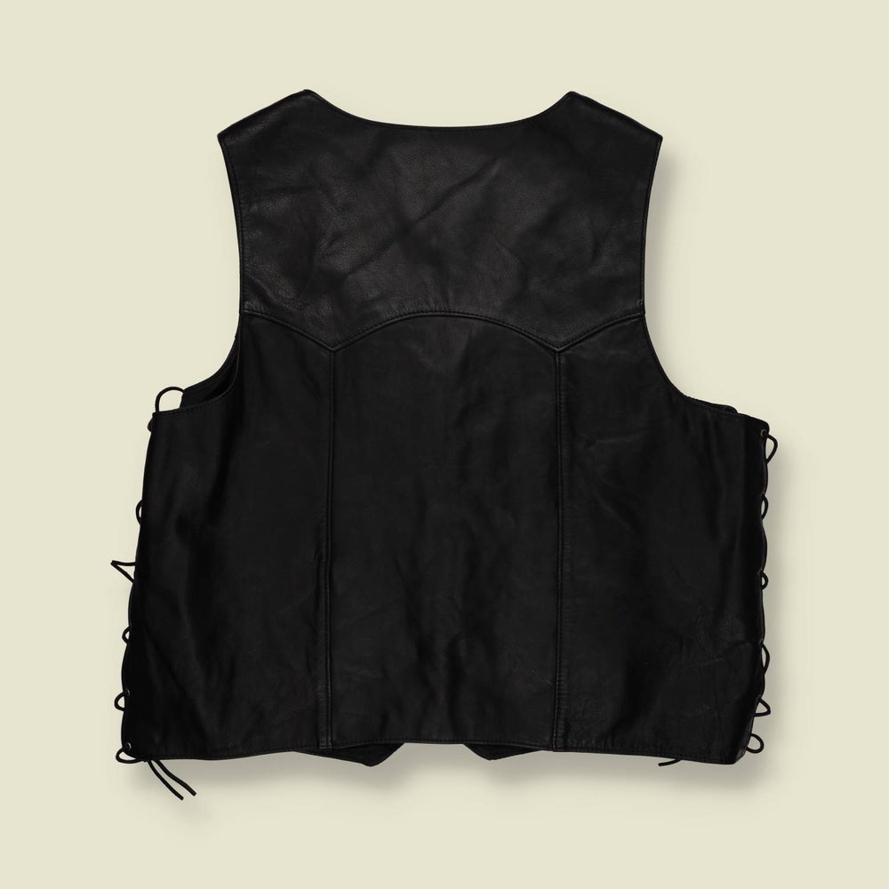 1990s | Universal Rider | Leather Biker Gilet | Black | Made In USA - XXL