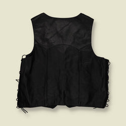1990s | Universal Rider | Leather Biker Gilet | Black | Made In USA - XXL