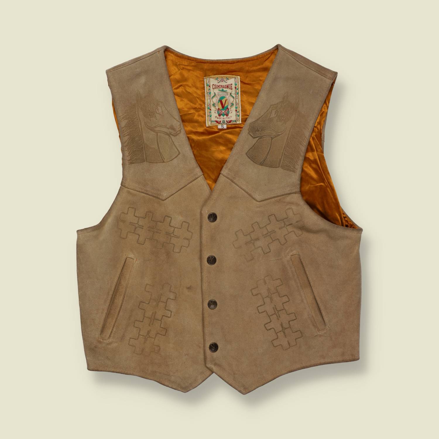 1990s | Compagnie | Western Suede Leather Gilet | Tan | Made In Italy - XS