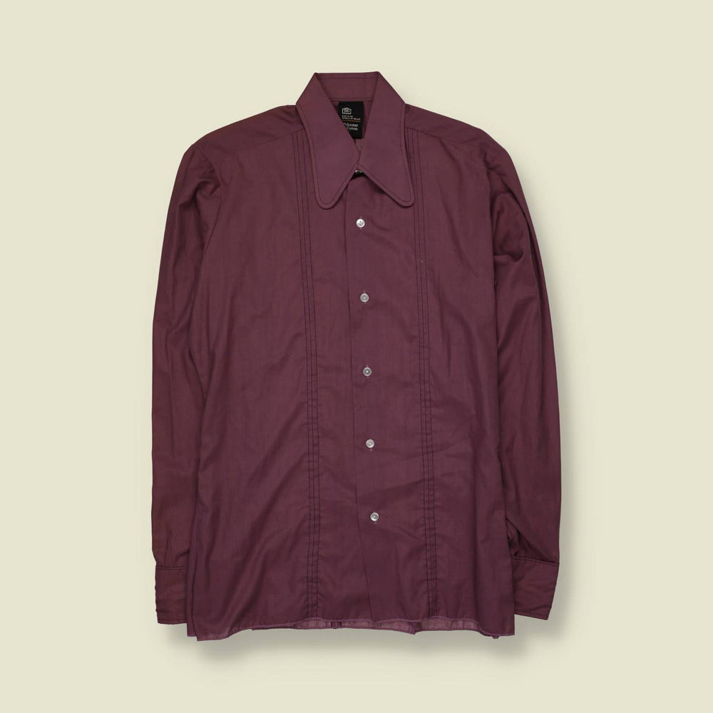 1960s | Made In Ireland | Beagle Collar Shirt | Burgundy - XS