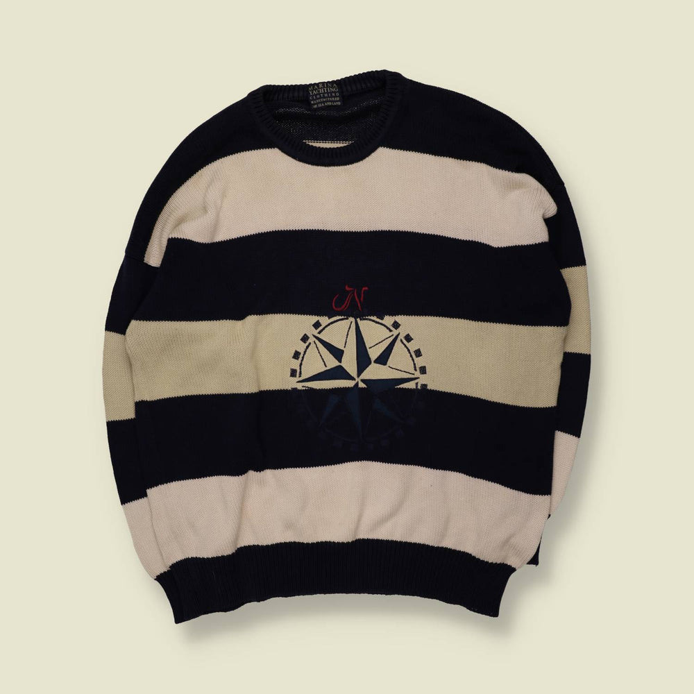 1980s | Marina Yachting | Nautical Stripe Cotton Sweater – XXXXL
