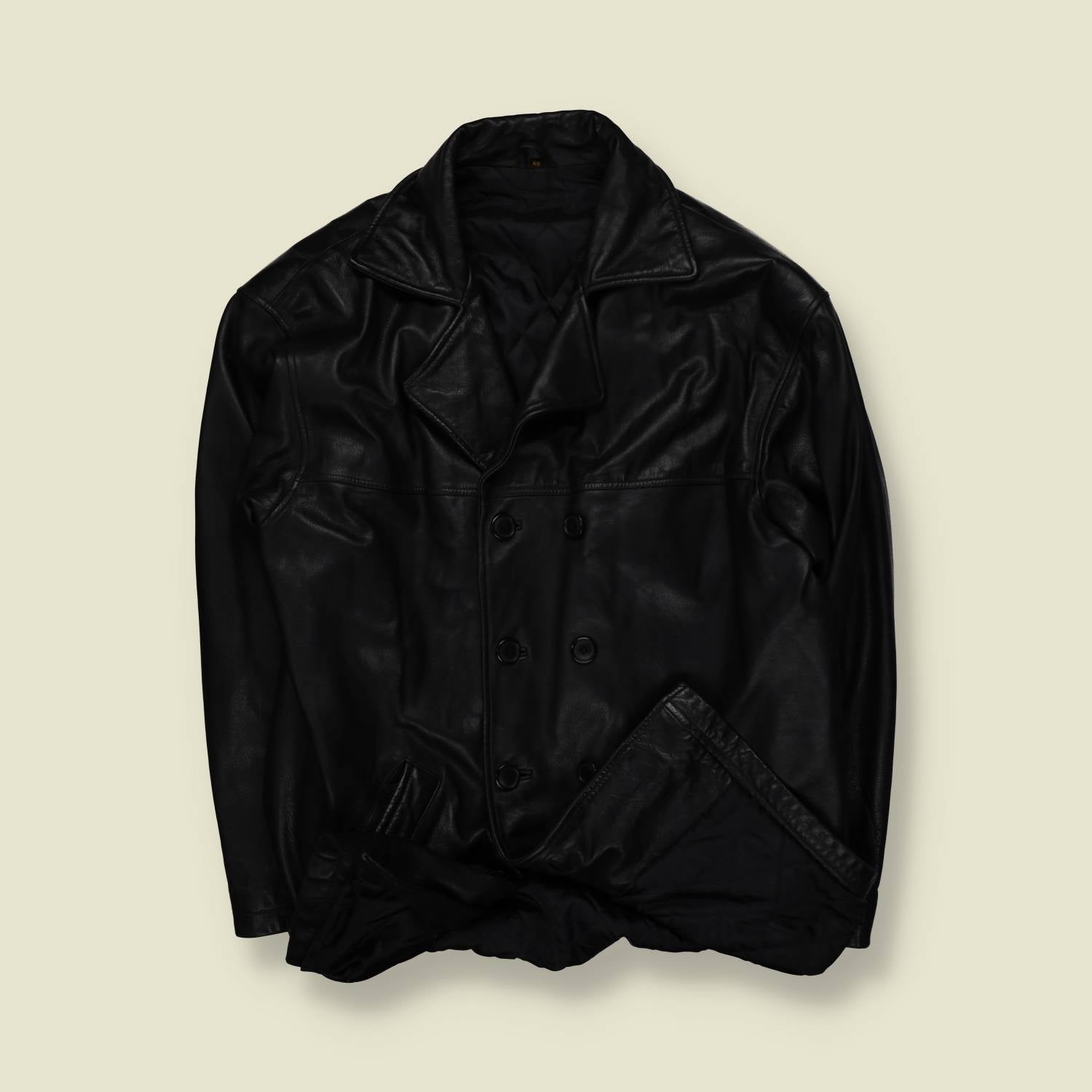 1980s | Double Breasted Leather Jacket - XL