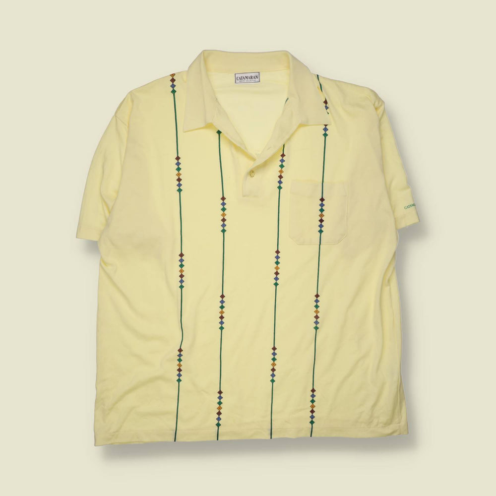 1980s | Catamaran | Pattern Stripe Polo - XXXXL