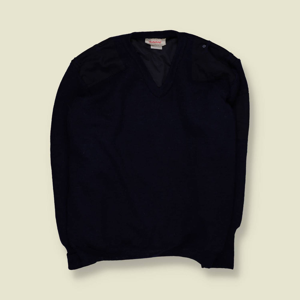 1990s | Wooly Pully | Lined Military Ribbed Knit Sweater | Navy – 7XL