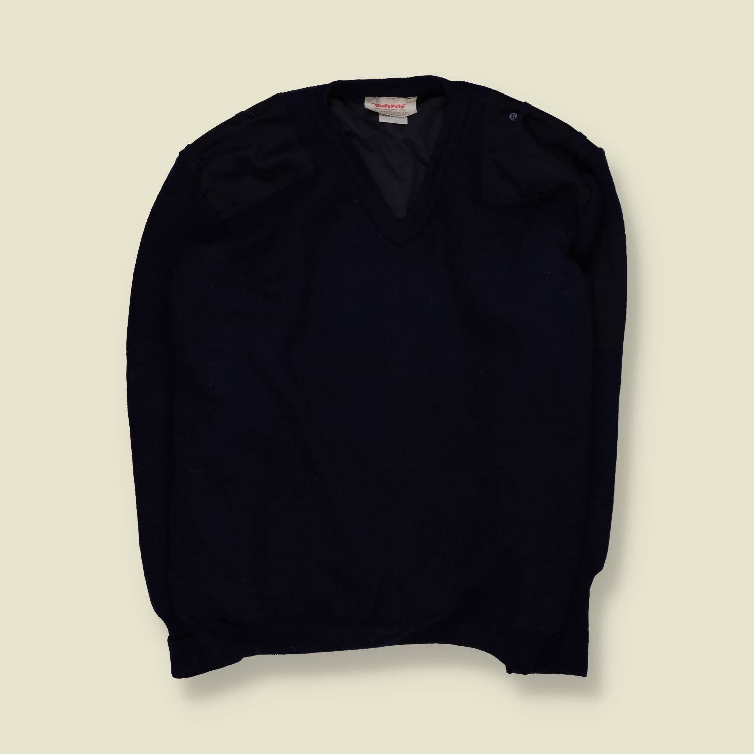 1990s | Wooly Pully | Lined Military Ribbed Knit Sweater | Navy – 7XL