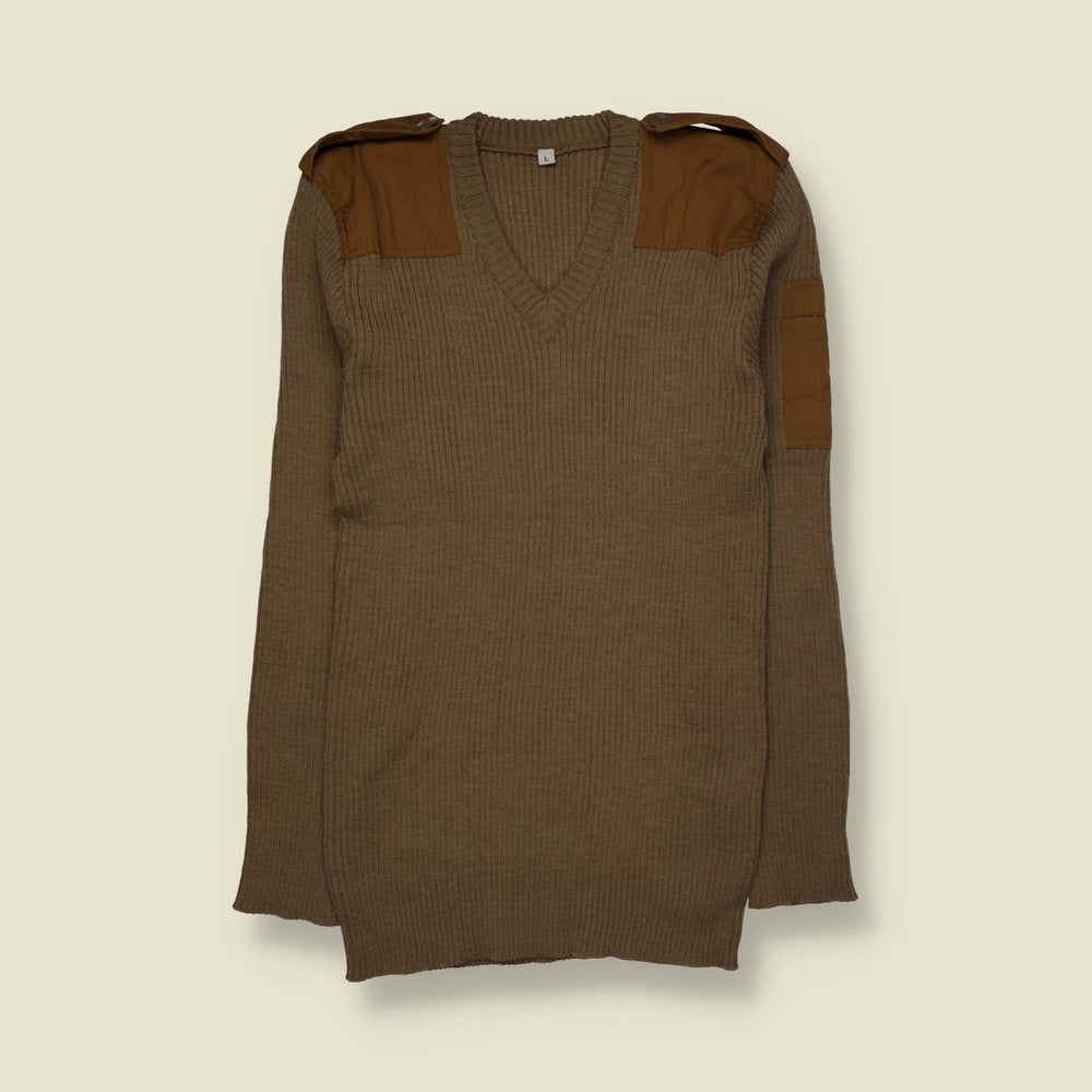 1990s | Military Ribbed Knit Sweater | Brown – XXS
